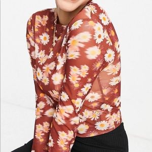 ASOS mesh sleeve sunflower top